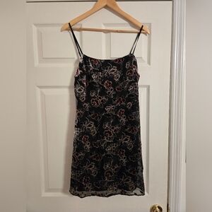 Lush Floral Black Velvet Dress Strappy Size   Large